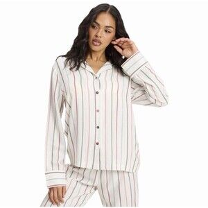 Cozy Earth Shirt Womens XL White Striped Pajama Top Long Sleeve Lounge Sleepwear
